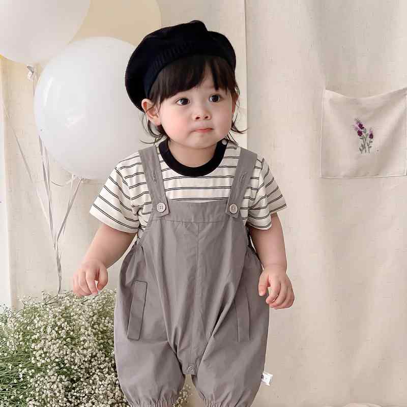 ベビー服 セットアップ 男の子 半袖Tシャツ ストライプ柄 サロペットパンツ 夏服 2...