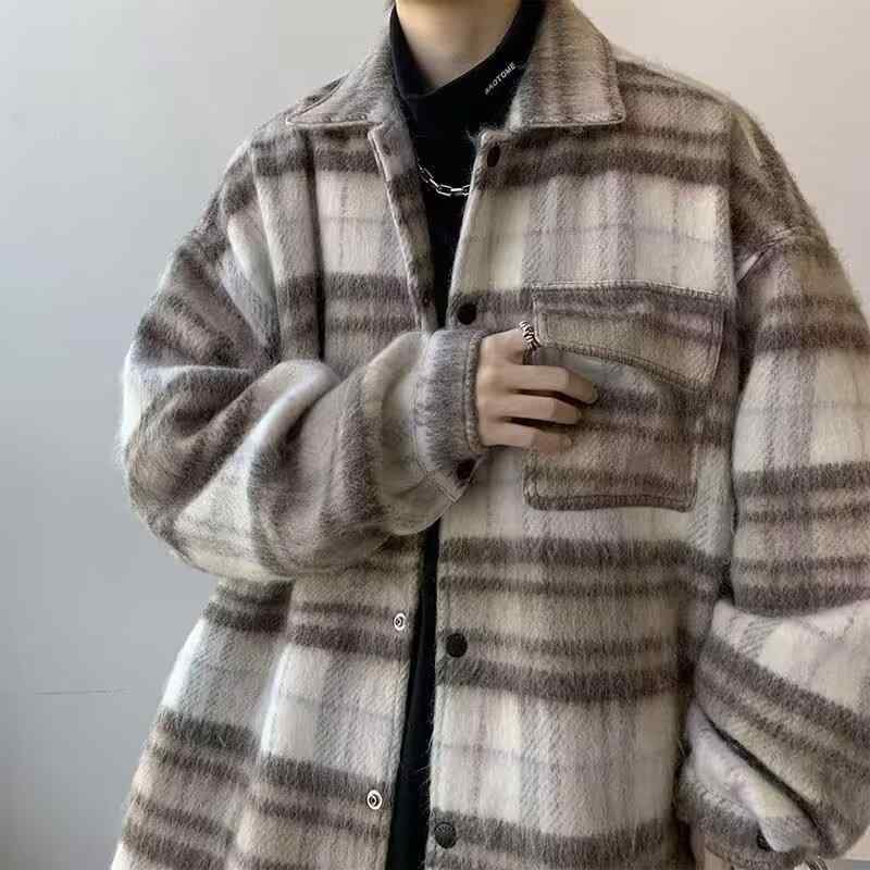 "メンズ 毛呢 格子 アウター 秋冬 韓国風 小香風 ジャケット 潮牌 ins 宽松 ストリート系 大人 おしゃれ カジュアル 定番 人気 2024年 秋新作 スタイリッシュ 羽織り 上着 トップス シャツ 防寒 暖かい おしゃれ かっこいい お洒落 男