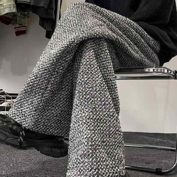 パンツ メンズ 春秋 粗毛呢 阔腿裤 日系 慵懒 高級感 休闲