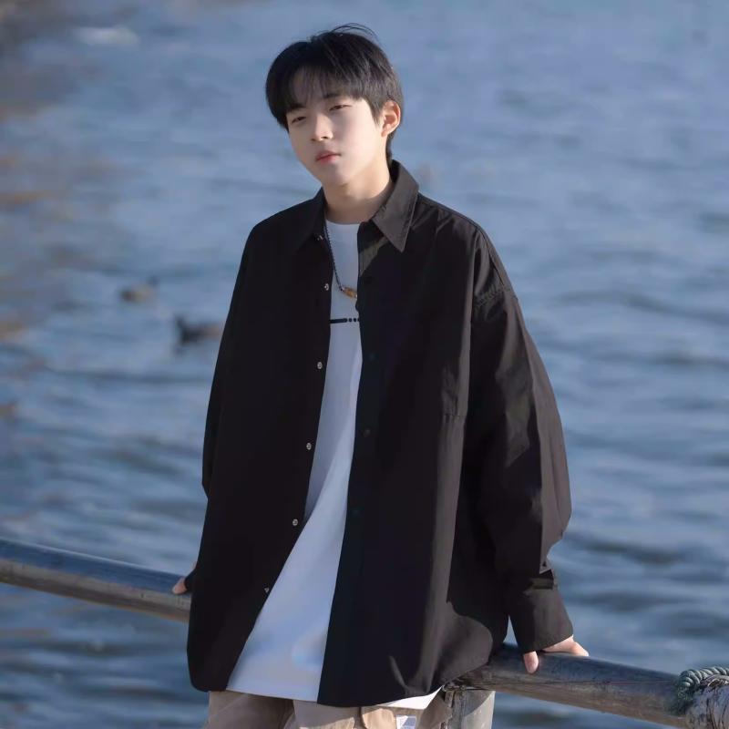 カジュアルシャツ メンズ 長袖 春秋 黒 カーキ コーヒー 白 M L XL XXL