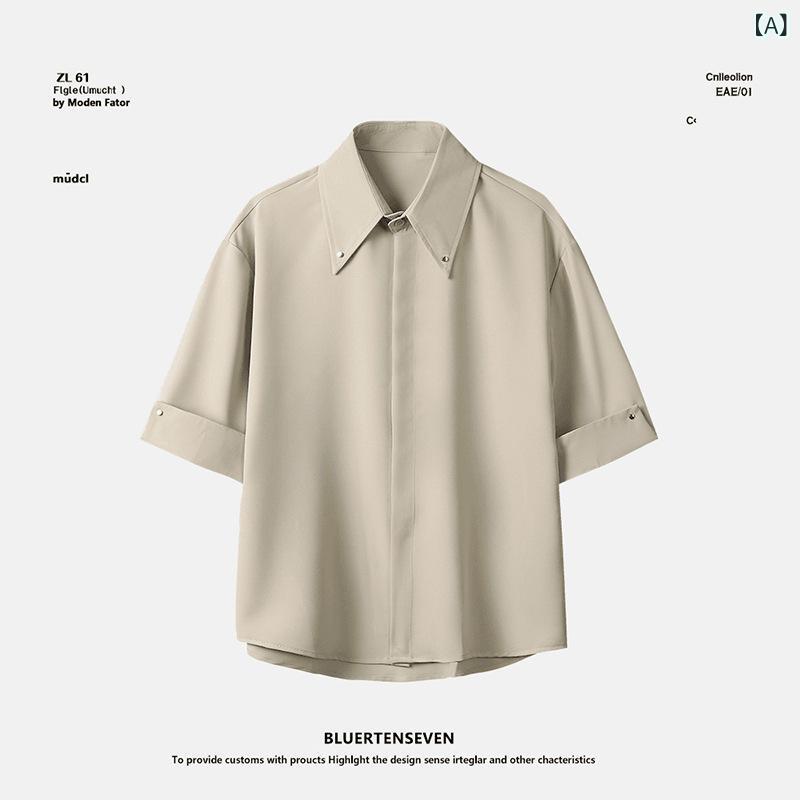 乐天商城 - トップス メンズ 2025春夏 純色 中袖 接触冷感 翻領 カジュアルシャツ M L XL 2XL 3XL 普段使い 男性用