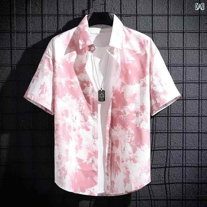 フォークBRのシャツ グラデーションカラー 五分袖 カジュアル ゆったり 普段使い 男性用 春夏 M L XL 2XL 3XL｜アングル2