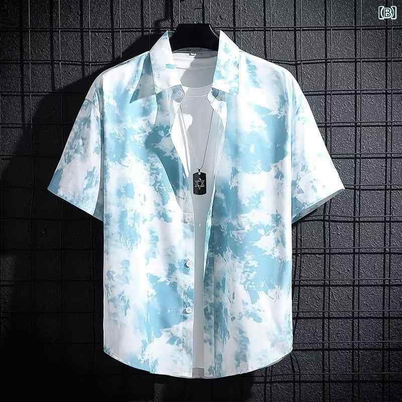 フォークBRのシャツ グラデーションカラー 五分袖 カジュアル ゆったり 普段使い 男性用 春夏 M L XL 2XL 3XL｜アングル3