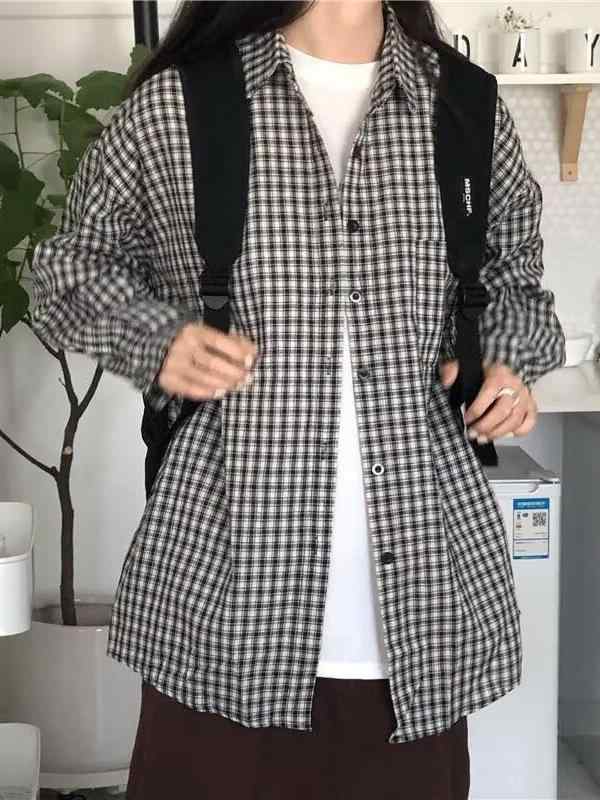 シャツ メンズ 春夏 格子 青 黒 学院風 長袖