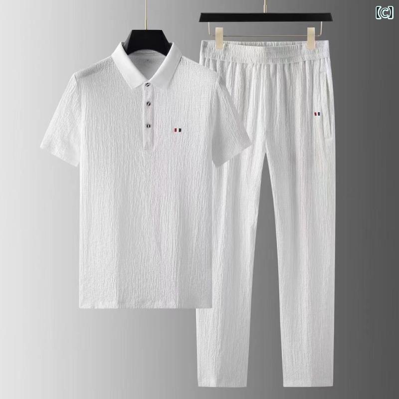 高品 質超薄 半袖 氷 糸 亜麻 セット 男性 夏大 サイズ ゆるい 中袖 t シャツ 綿 ...
