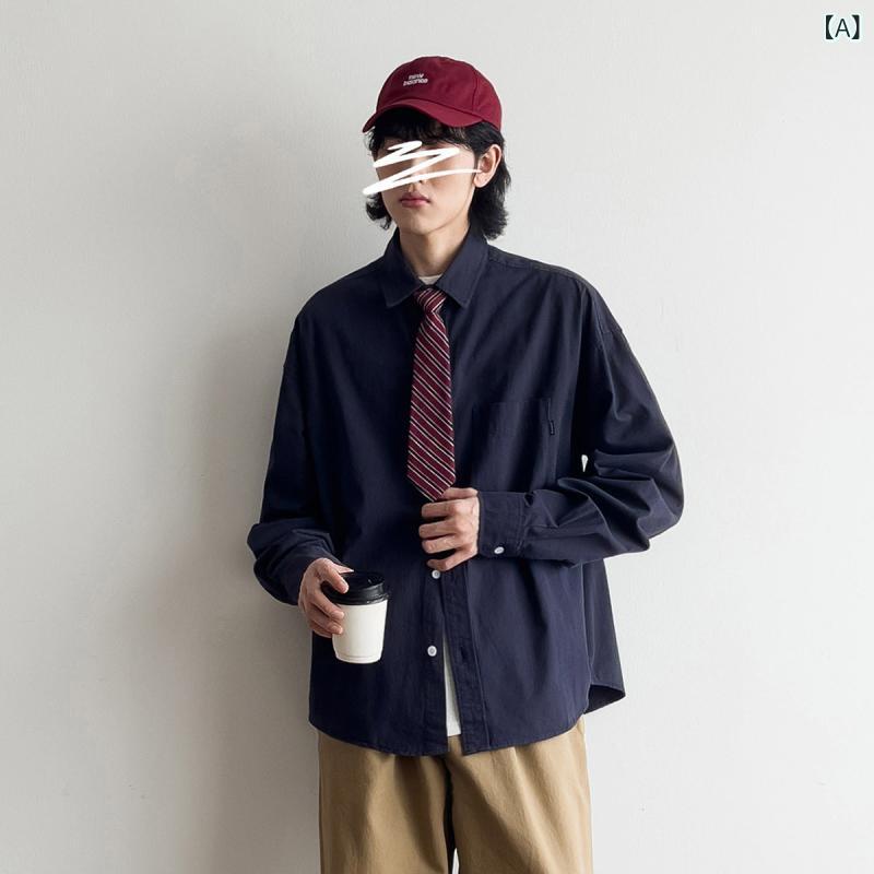 樂天商城 - 日本の トレンディな 文学 的な スタイルの ブルーの アウターシャツメンズ 長袖 作業 服 ハンサム トップ 春と 秋の多 用途 シャツ ジャケット