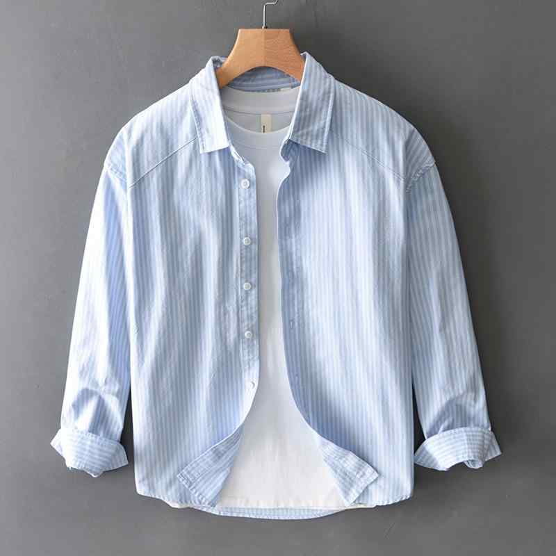 シャツ メンズ 長袖 ストライプ カジュアル 春服 綿100%