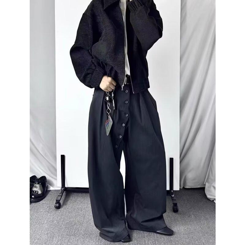 樂天商城 - メンズ カジュアルパンツ 春秋 ハイウエスト ストレートパンツ 黒