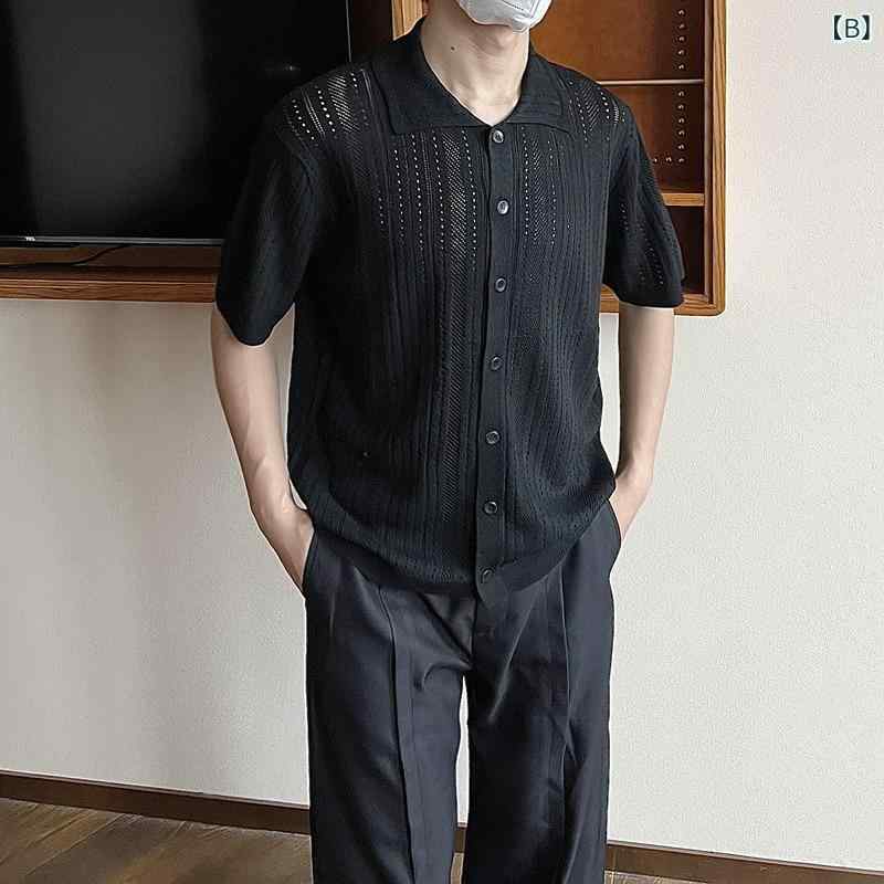 韓国 版 INS 透かし 彫り 半袖 男性 禁...の紹介画像2