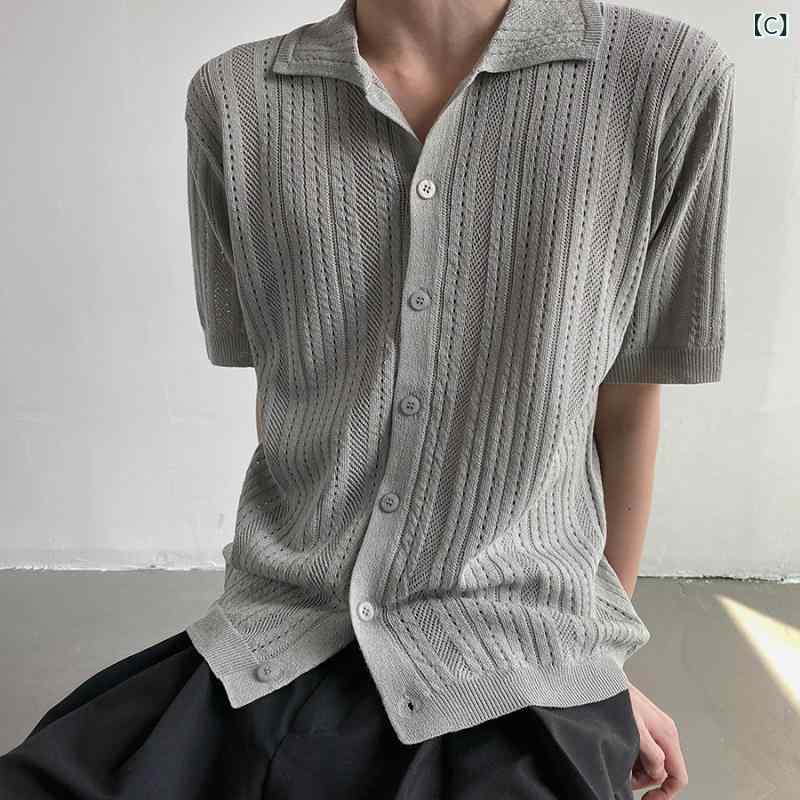 韓国 版 INS 透かし 彫り 半袖 男性 禁...の紹介画像3