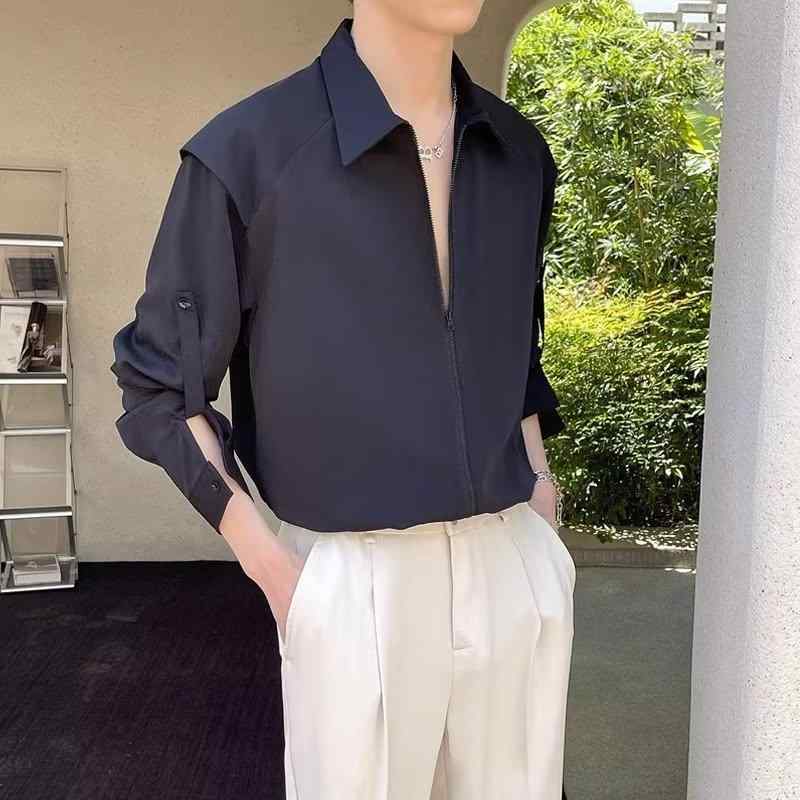 シャツ メンズ 春夏 薄手 長袖 接触冷感 涼しい 軽量 普段使い カジュアル おしゃれ かっこいい おしゃれ 黒 白黒 M L XL 2XL 3XL