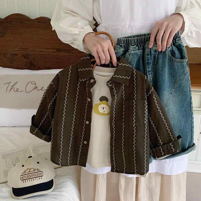 子供服 男の子 長袖シャツ 春秋用 ストライプ柄 カジュアル おしゃれ 100-140cm