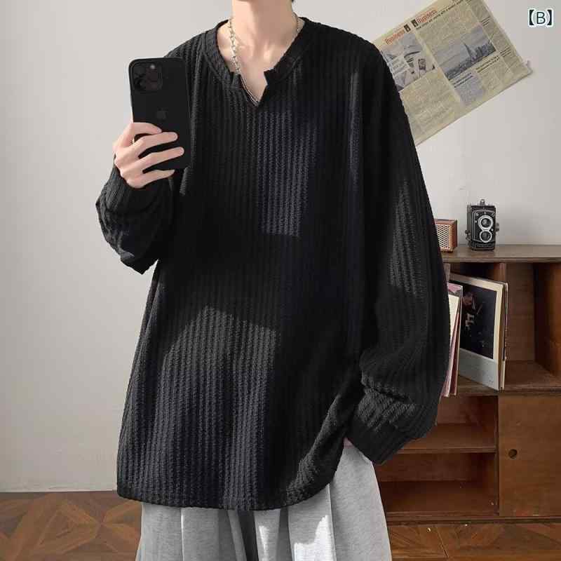フォークBRのトップス メンズ 長袖Tシャツ 春秋 カジュアル 無地 シンプル 肌理感 重厚感 ホワイト｜アングル3