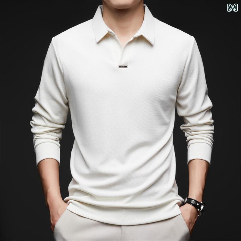 フォークBRの秋服 メンズ POLOシャツ 長袖Tシャツ 純色 シンプル カジュアルシャツ トップス 紳士服 男性用 camisetas 男性用 普段使い アウトドア スマート おしゃれ かっこいい 上品 高見え 無地 快適 通気性 柔らかい 丁寧な縫製 爽やか 春夏｜アングル2