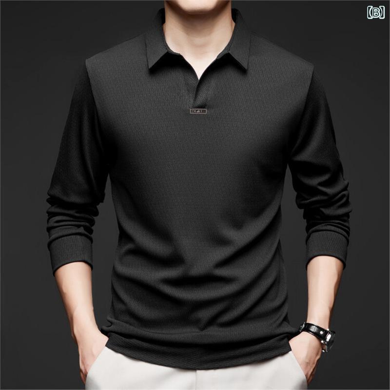 フォークBRの秋服 メンズ POLOシャツ 長袖Tシャツ 純色 シンプル カジュアルシャツ トップス 紳士服 男性用 camisetas 男性用 普段使い アウトドア スマート おしゃれ かっこいい 上品 高見え 無地 快適 通気性 柔らかい 丁寧な縫製 爽やか 春夏｜アングル3