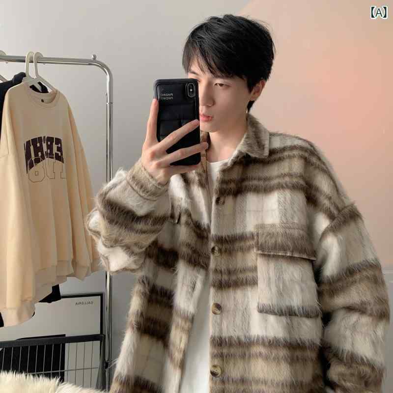 毛の 格子の コートの 男性の 春秋の 韓国 版の 小さい 香 風の ジャケットの ファッションの ブランドの insの ゆったり して いる 街頭の 小さい 大衆の カップルの シャツ