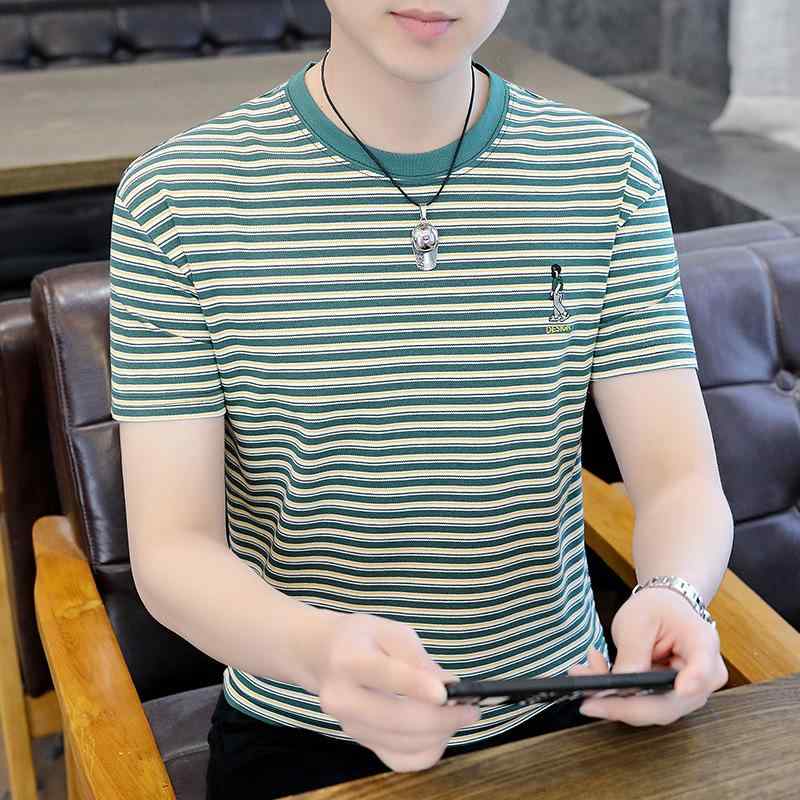 Tシャツ メンズ 半袖 丸首 ストライプ カジュアル 春夏 M L XL XXL 3XL 綿100% 通気性別男性用