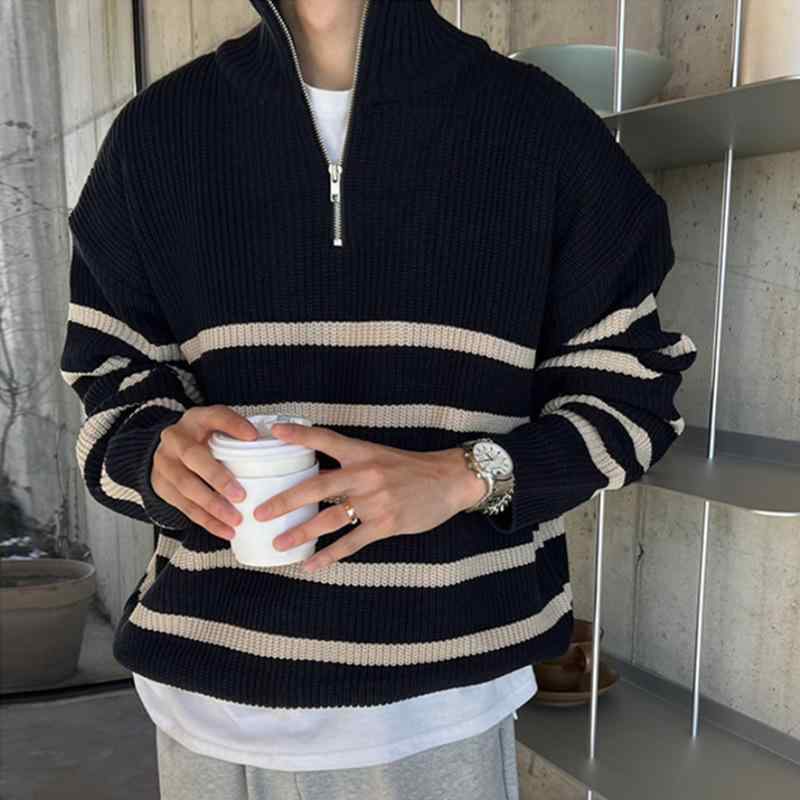 メンズ ニット セーター トップス カジュアル ポロシャツ 長袖 冬物 厚手 雪尼尔素材 黒 M L XL 2XL