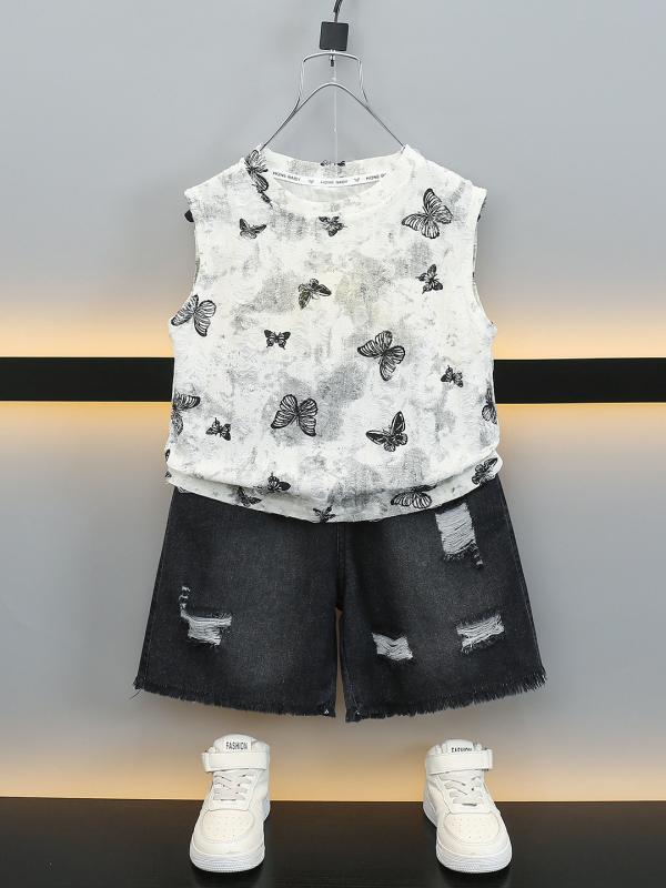 男の子 夏服 デニム ショートパンツ セットアップ 半袖Tシャツ 男の子 100cm 110cm 120cm 130cm 140cm