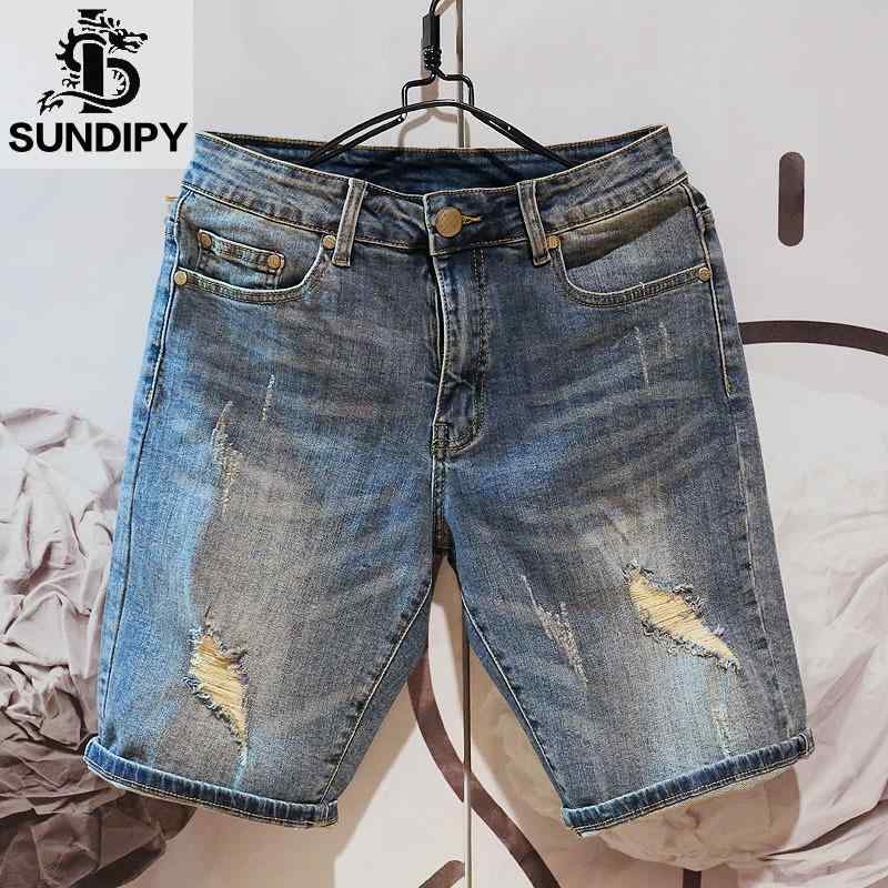 menswear shorts summer Korean style fashionable ripped straight five-point pants