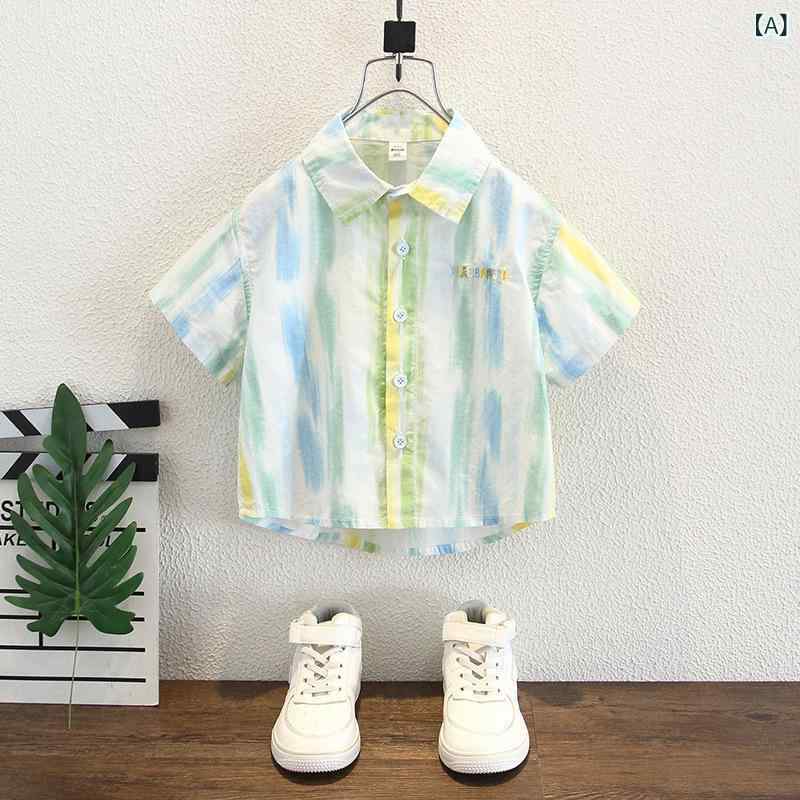 Order Shirts - 8256 ボーイズ 半袖 シャツ 韓国 風 ハンサムリトルボーイズ 絞り染め 刺繍 ボーイズ 夏 スタイル 薄い 子供 用 シャツ