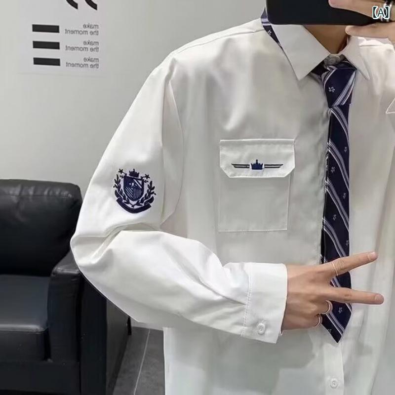 早い 秋の シャツの コートの純 色の 白い 学院の 風の 新型の 長袖の シャツの 春秋の 韓国 系の デザイン 感の 上着