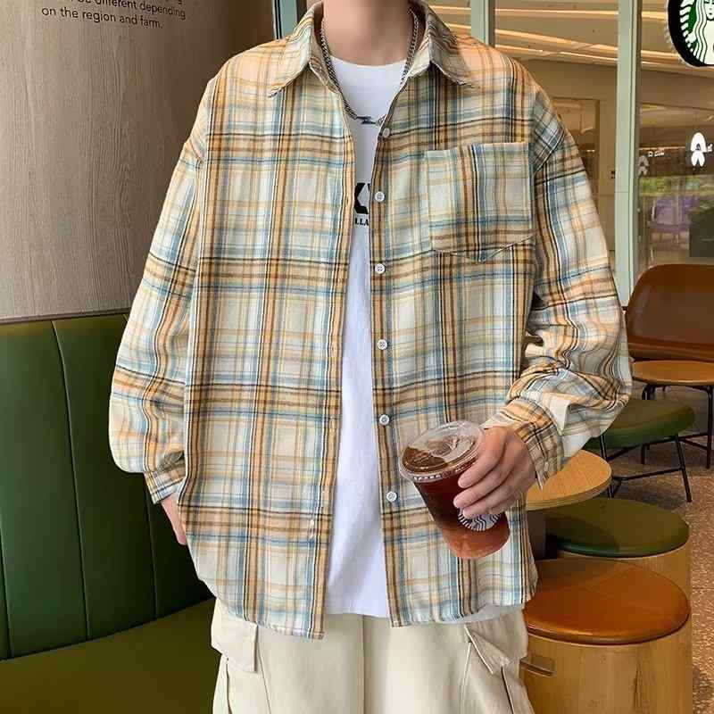 シャツ メンズ 春秋 格子柄 薄手 ゆったり アウター カジュアル おしゃれ 長袖 男性用
