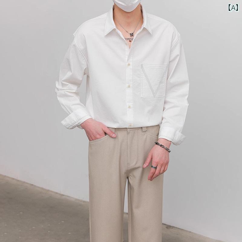 フォークBRのシャツ メンズ 長袖 樹皮 textured 快適 カジュアル 通勤 2025 春季 ポリエステル 男性 春夏｜アングル2
