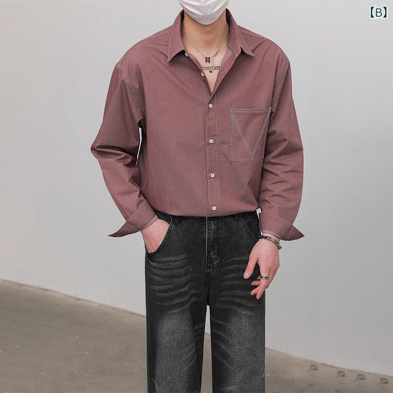 フォークBRのシャツ メンズ 長袖 樹皮 textured 快適 カジュアル 通勤 2025 春季 ポリエステル 男性 春夏｜アングル3