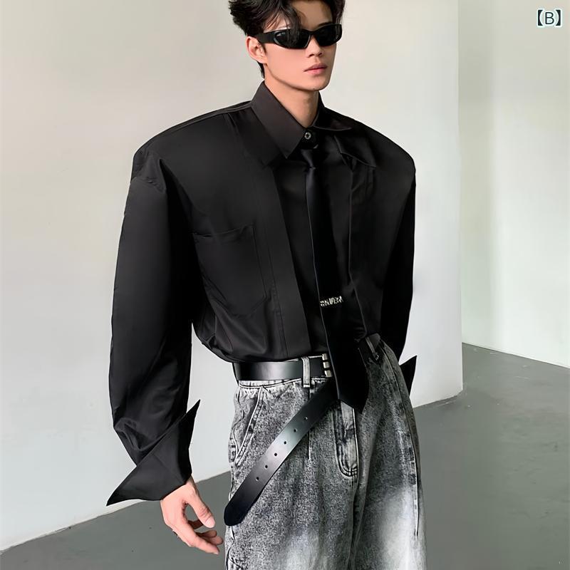 フォークBRのメンズ シャツ 春秋 カジュアルシャツ 上品 高級感 長袖シャツ 無地シャツ 軽量シャツ シンプルシャツ ゆったりシャツ おしゃれシャツ 大人カジュアルシャツ｜アングル3