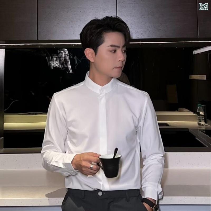 メンズ シャツ 長袖シャツ 黒白 秋服 秋物 軽量 紳士服 紳士用 男性服 男性物 男性用 紳士用シャツ 男性物シャツ 高級感 純色 シンプル カジュアル きれいめ おしゃれ かっこいい 流行 トレンド 定番 ベーシック 定番 長そでシャツ 3
