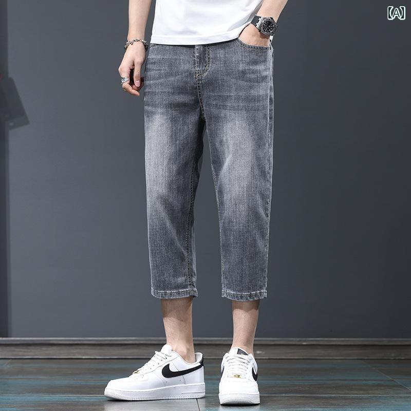 2025 年 新作 夏 メンズデニムショートパンツ、 カジュアルルーズストレートレッグ、 韓国 風 トレンディカジュアルショートパンツ
