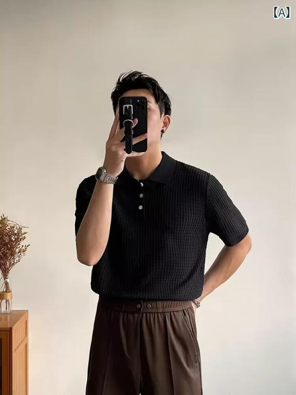 夏の 韓 風の 気質は polo シャツの 男性の 半袖の 通気 性の カジュアルな 日本の純 色の カジュアルな 上着の ファッションを ひっくり返します。
