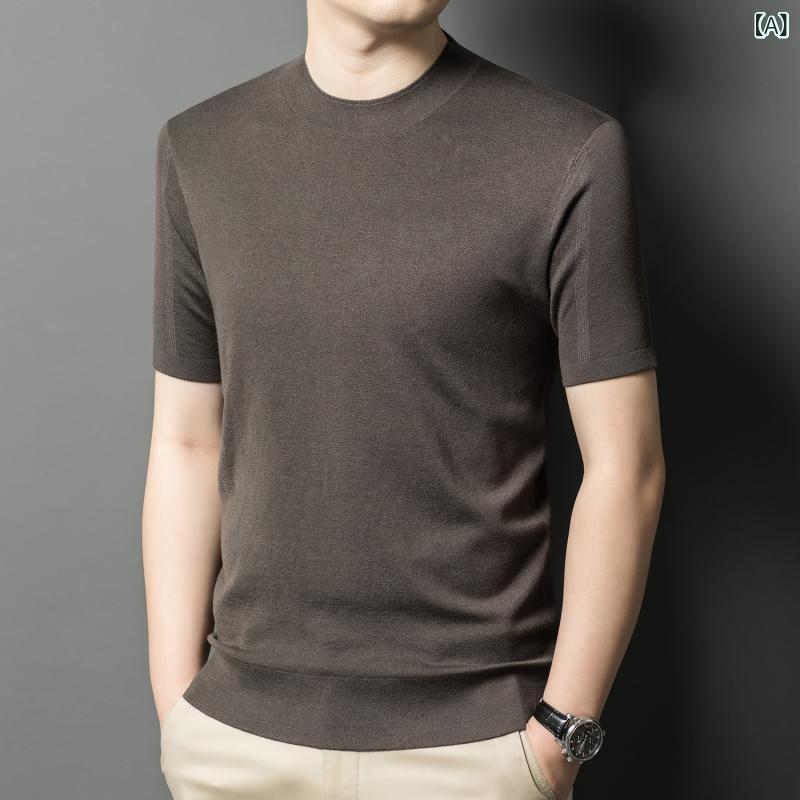 トップス メンズ 男性用 半袖ニットTシャツ 春秋 カジュアルインナーシャツ
