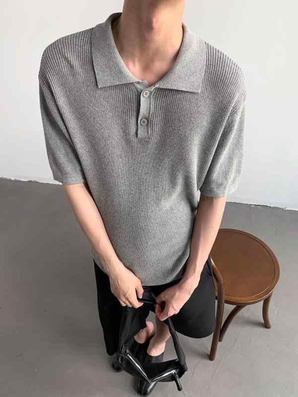 乐天商城 - POLOシャツ メンズ 春夏 半袖 ニットシャツ 高級感 カジュアルシャツ トップス 男性用 紳士服 ブラック ホワイト グレー