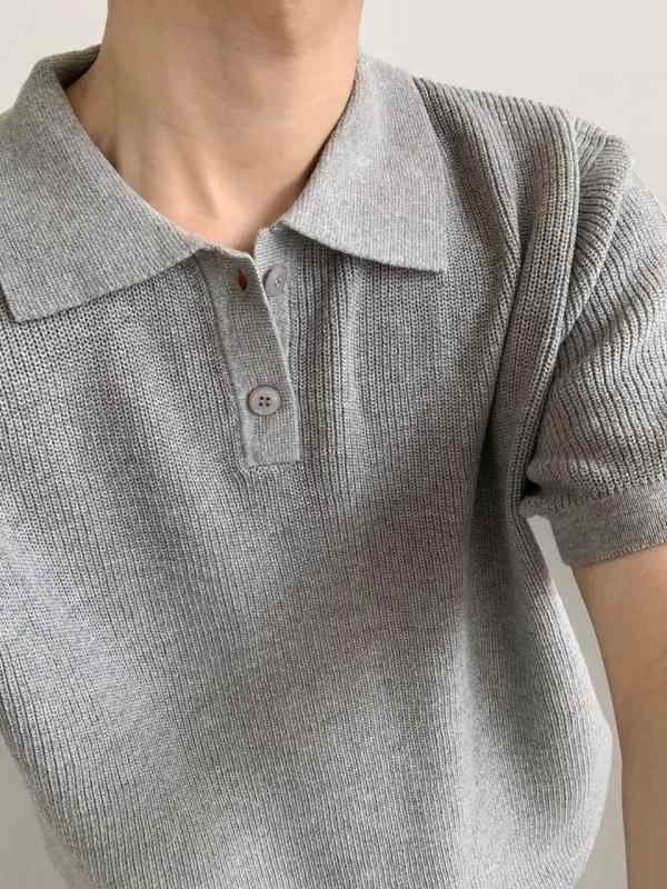 ポロシャツ メンズ 夏 デザイン ニットTシャツ 半袖 トップス グレー 白色