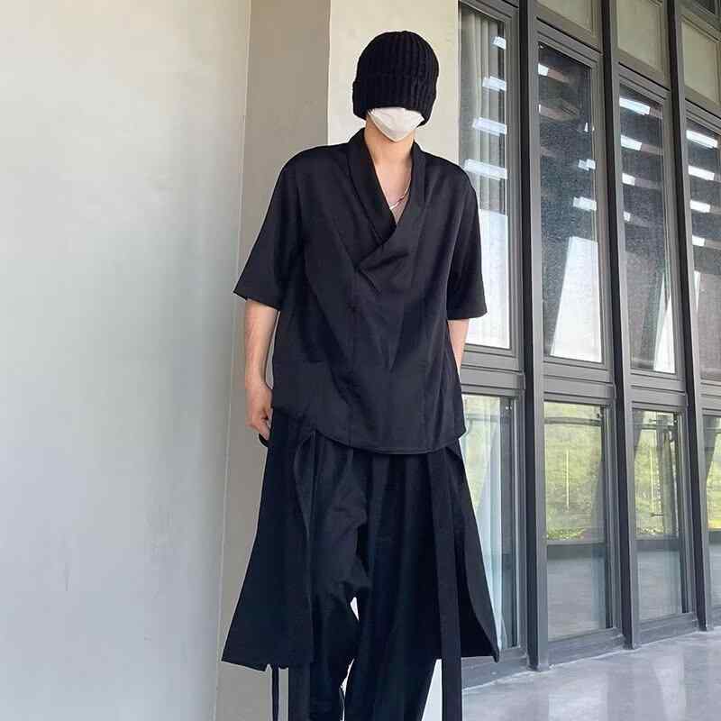 シャツ メンズ 夏季 韓風 垂感 宽松型 纯色 青年 休闲