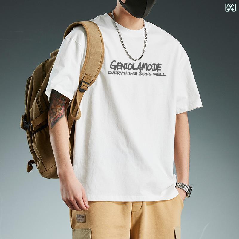 半袖 メンズ サマー Tシャツ 2024 新作 トレンド ブランド ゆったり トップス 丸首 Tシャツ 日本 風 ストリート 系 インスタ 映え