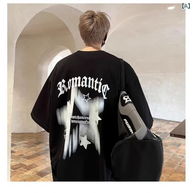 Tシャツ メンズ 夏服 半袖 圆领 宽松 印花
