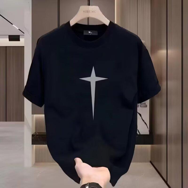 トップス メンズ 綿100% 半袖 Tシャツ プリント geometric patterns 黒 白 M-春夏-M L XL 2XL 3XL 4XL 5XL