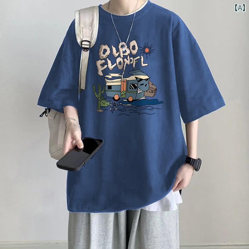 Tシャツ メンズ 半袖 夏 カジュアル プリントTシャツ 男性用 トップス 綿 コットン 通気性 抗菌加工 M L XL 2XL 3XL 4XL 5XL 6XL 青 白 ピンク 黒 黄色 赤 茶色 カーキ 緑 ベージュ 濃緑 薄灰 濃灰 紫