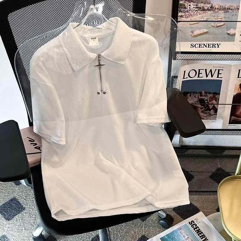 メンズ POLOシャツ 半袖 シンプル カジュアル 上衣 トップス 綿混 ポリエステル ブラック ホワイト M L XL 2XL 3XL