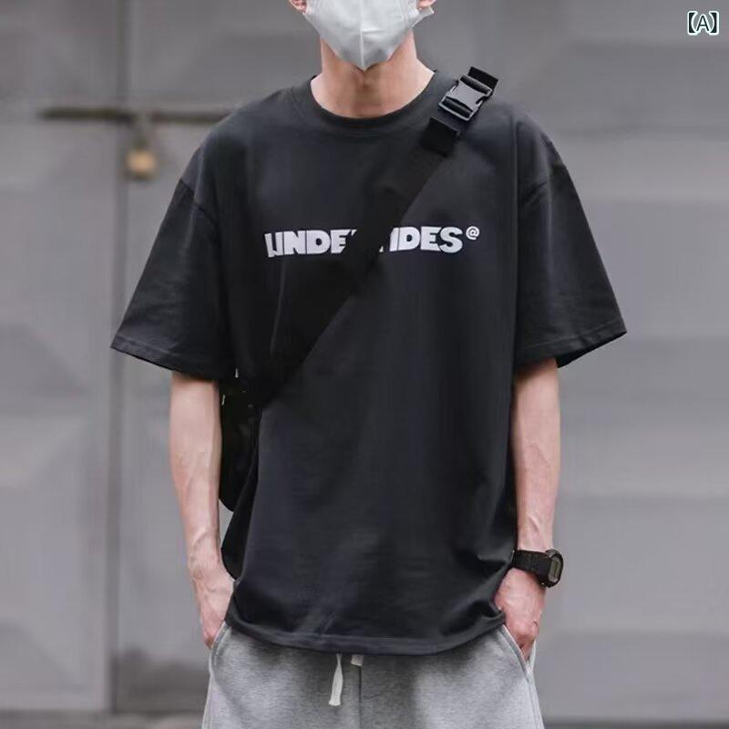 Tシャツ メンズ 春夏 白色 黒 半袖 ロゴプリント ゆったり 体型