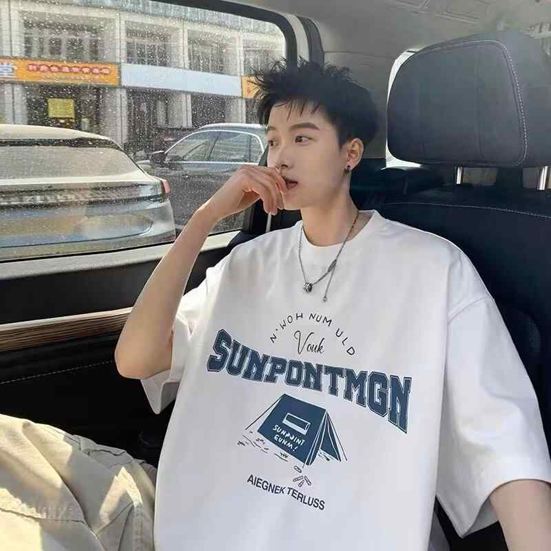 Tシャツ メンズ 半袖Tシャツ 夏服 カジュアルTシャツ 港風 おしゃれ ゆったり Tシャツ トップス 男性用 楽ちん 普段使い 涼しい 通気性 高品質 ポリエステル混紡 黒 白 M L XL 2XL 3XL 4XL 5XL