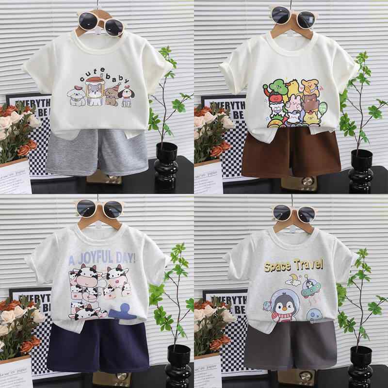 子供服 セットアップ 半袖 Tシャツ 短パン 夏 キッズ 男の子 女の子 80-140cm 綿100% 動物柄 カートゥーン柄 恐竜柄 パステルカラー
