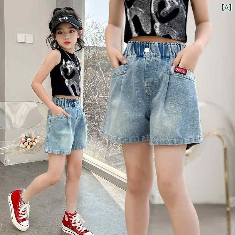 女の子の 夏の デニムの半 ズボン 2025の 新型の 外国 貿易の 中で 大きい 子供の ...
