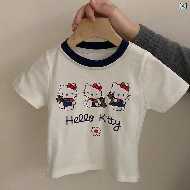 女の子 韓国 版 夏の 新型 かわいい 猫の 半袖 2025は スト ラップの ストライプの...