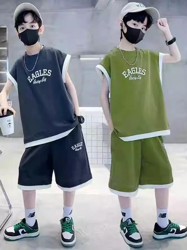 男の子 夏服 半袖Tシャツ ハーフボンタンセットアップ 爽やか カジュアル 運動 字...