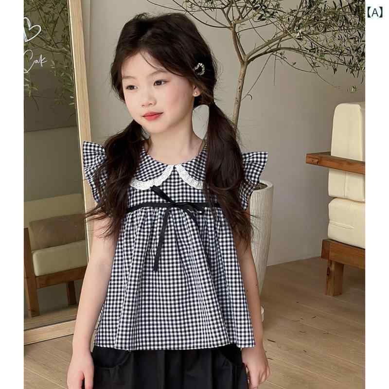 女児 夏用 セットアップ 格子柄 半袖 ブラウス スカート 2点セット 子供服 夏物 鮮やか 韩版 かわいい おしゃれ 3歳 4歳 5歳 6歳 7歳 8歳 100cm 110cm 120cm 130cm 140cm 150cm