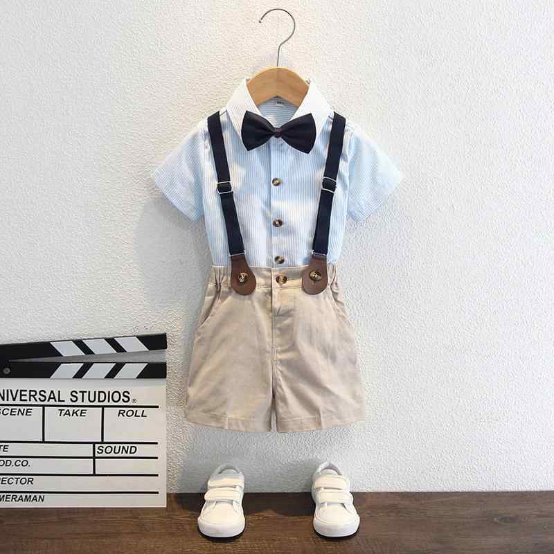 男の子 セットアップ ストライプシャツ 半袖 サスペンダーパンツ 韓国風 発表会 演奏会 礼服 夏 80cm 90cm 100cm 110cm 120cm 130cm 140cm